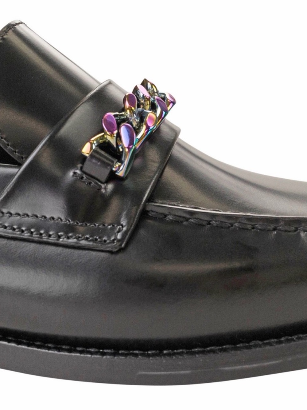 Men's Black Leather Chain-Accent Loafers - Picture 7 of 14